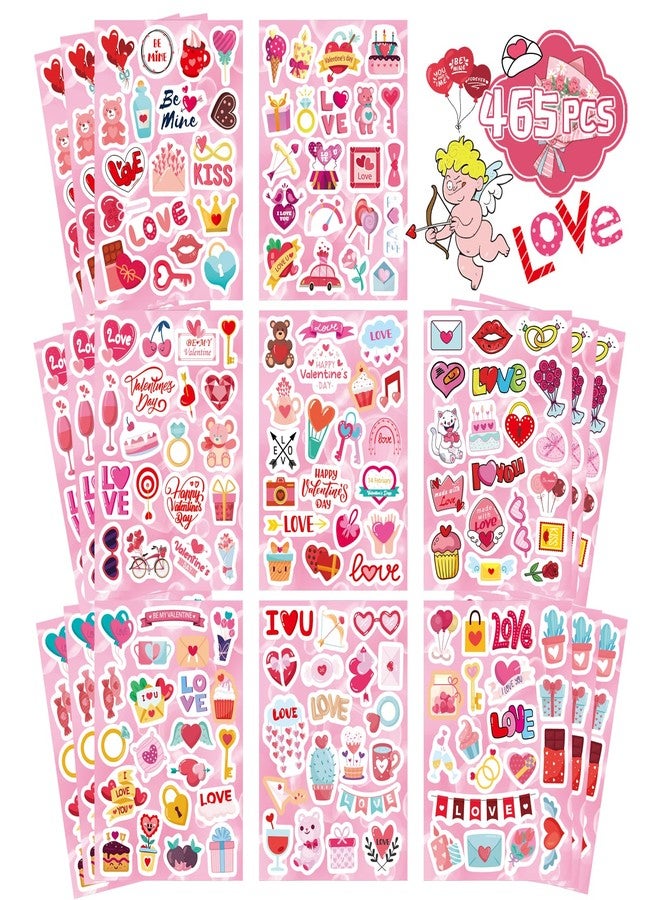 DUJAA 465PCS Valentine Stickers - Valentines Stickers for Kids Love Stickers Kawaii Heart Stickers Valentine's Day Theme Stickers Party Favors Gifts Decorations Supplies - Image 1